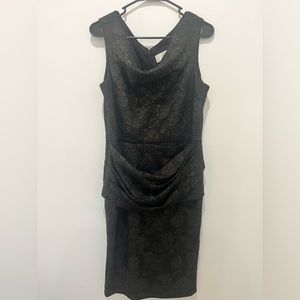Badgley Mischka- Mark and James Dress. black and gold with gathered waist. Large